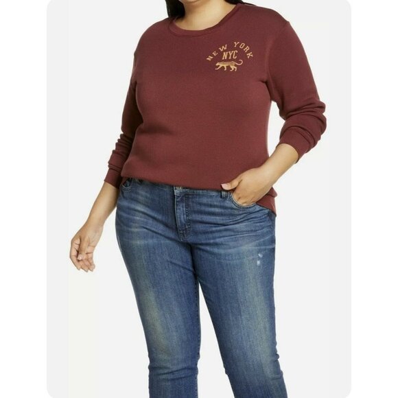 Treasure & Bond Maroon New York Graphic Long Sleeve Leopard T-shirt Sz 1X - Picture 1 of 3
